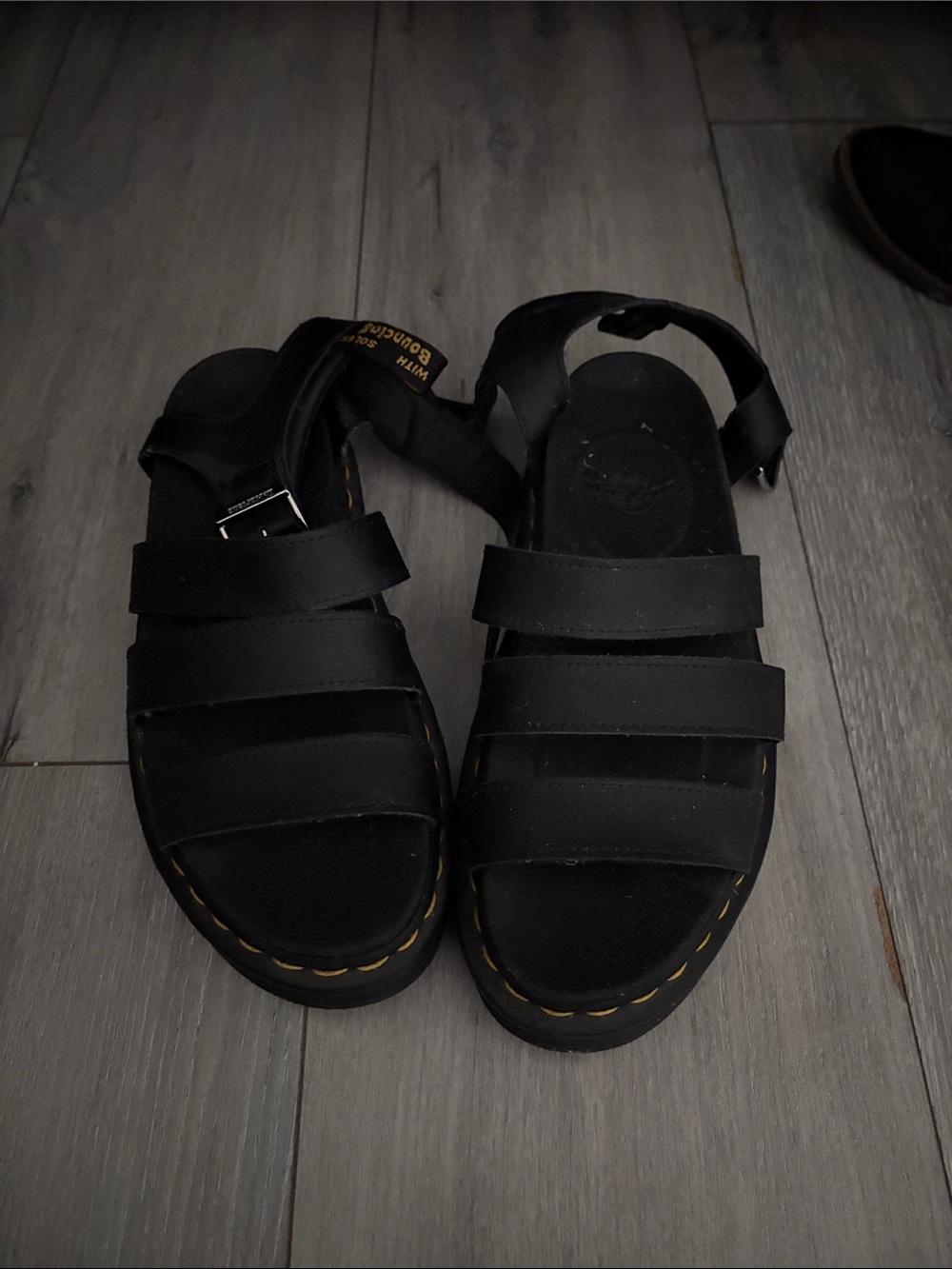 Dr. Martens Black Triple-Strap Ankle Buckle Sandals